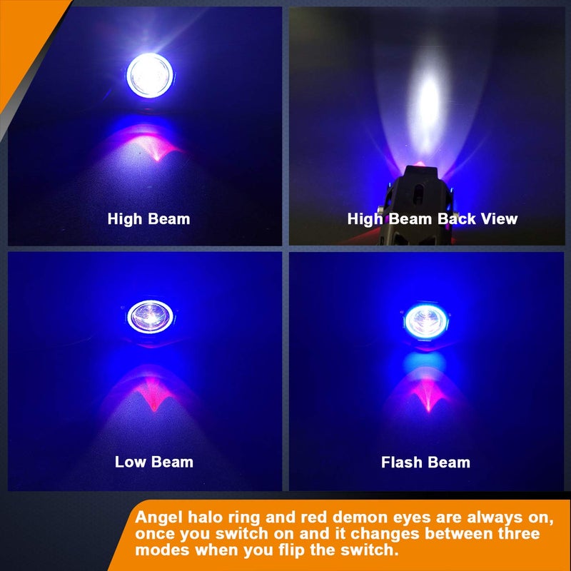 Mosleyz Motorcycle LED Fog Lights U7 Spotlight Daytime Running Lights Bicycle lights with Blue Angel Eyes Halo Ring and Switch 2-Sets - Image 3